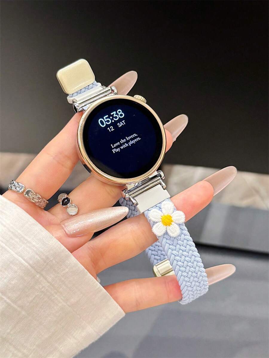 Daisy Magnetic Buckle Woven Nylon Loop Strap, Suitable For Galaxy Watch 7/6/5/4 Strap 40 Mm 44mm 47mm 46mm 41mm,Galaxy Watch 5 Pro 45mm,Galaxy Active 2,Galaxy The Watch 3,18/20/22mm, Compatible With HW Watch 5/4/3/2/1 And GT5/4/3/2, As Well As HW Watch Fit3/Fit4 And HW Band 8/9/10NFC - Blue - View 1