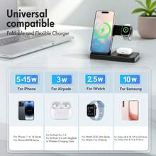 [Note: When Charging, Please Use The Built-In Adapter. If You Use The Power Consumption App While Charging Three Devices Simultaneously, It May Cause The Charging Speed To Be Slower]3 In 1 Charging Station Compatible , Wireless Charger Compatible With 16 15 14 13 12 11 X Pro Max & Apple, Wireless Charging Station For Air-P Ods 4 3 Pro, Foldable Chargers With LED Light, Portable 3 In 1 Fast Wireless Charger, 15W  Foldable Wireless Charging Station Suitable For 15 14 Pro Max 13 12 11, For 3 2 Pro Multiple Devices - Black (with Adapter) - View 6
