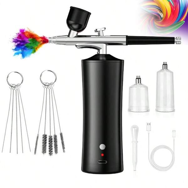 Airbrush Kit With Compressor - 30PSI High-Pressure, Non-Clogging Air Brush Set Corded Rechargeable With 0.3mm Nozzle And Cleaning Brush For , Painting, And Cake Decorating ﻿ ﻿