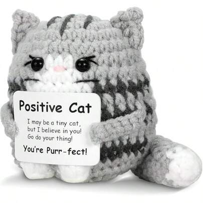 1pc Cute Cat Design, This Inspirational Crocheted Gray Cat Is Not Only A Toy, But Also A Pleasant Decoration. Use It To Decorate Your Desk, Living Room, Bedroom, Office, Desk Or Car. Interesting Cat Crochet Gifts Can Also Be Used As Pendants For Bags Or Key Chains, Which Will Add A Little Enthusiasm Wherever You Go.
