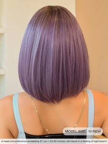 NICKY WALL Ombre Short Ash Purple Wigs For Women 10 Inch Straight Bob Wig With Side Bangs Fashion High Density Wig Synthetic Heat Resistant Fiber Soft Locs Wig For Girls Daily Party Use - Purple - View 3