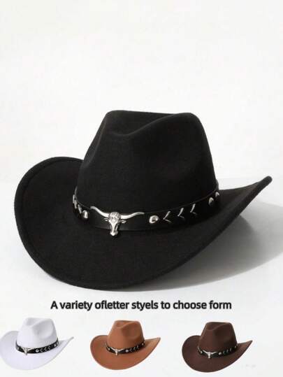 1 pieza Sombrero de fieltro con ala en forma de corazón para mujer, decorado con hebilla de metal negro, sombrero de vaquero occidental para exteriores, viajes, fiestas, unisex