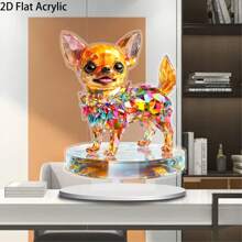 1 Piece 2D Flat Vintage Chihuahua Dog Acrylic Art Ornament For Home Decor, Bedroom, Bohemian Style With Vibrant Stained Glass Effect For Home, Office, Garden, Holiday Celebration Decorations, Ideal Gift For Valentine's Day
