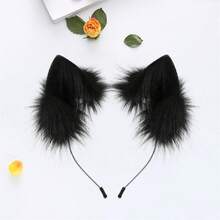 Halloween Fox Ears Headband Plush Animal Ears Hair Hoop Party Headpiece Costume For Men Women - 黑色 - 查看 5