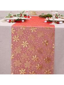 1/2 Roll Red Snowflake Table Runner, 11.02*108.27/196.85 Inches, Winter Snowflake Christmas Table Runner, Suitable For Christmas, New Year, Party, Dinner, Thin Chiffon Snowflake Table Runner, Multi-Color Options - Solid Color - View 1