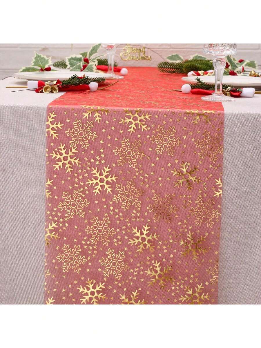 1/2 Roll Red Snowflake Table Runner, 11.02*108.27/196.85 Inches, Winter Snowflake Christmas Table Runner, Suitable For Christmas, New Year, Party, Dinner, Thin Chiffon Snowflake Table Runner, Multi-Color Options - Solid Color - View 1