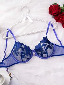 1 pièce Brassière sans armature légèrement matelassée, ajustable et confortable, avec coupe ajourée sexy et respirante en dentelle et patchwork pour femmes