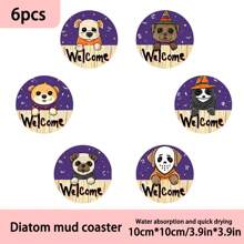 1set/4pcs/6pcs Halloween Horror Dog Skull Pattern Diatom Mud Coasters, Coffee Coasters, Multi-Occasion Decoration For Home And Restaurant, Daily Gifts, Table Decoration, Daily Decoration, Theme Party Decoration - Multicolor - View 14