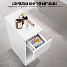 AutoFu Narrow Side Table, Bedside Table With Drawer Storage Shelves Magazine Rack End Table, Corner Narrow Table End Table Slim Side Table For Living Room,Bedroom,20 X 34 X 60 Cm, White - White - View 6