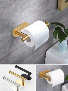 1PC No Drill Toilet Paper Holder,Self- Adhesive Roll Paper Rack,Stainless Steel Tissue Hanger,Absorbent Napkin Stand,Toilet Paper Dispenser,Bathroom Paper Towels Holder,Holder For Paper Towels,Black,Silver,Gold,Bathroom Accessories,Non-Punching, Wall-Mounted,WC Organizer,Bathroom Hardware Equipment,Bathroom Decor
