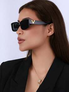 1 件装新款小框时尚韩版女士时尚眼镜，嘻哈方框眼镜，时尚影响者眼镜沙滩配饰女士眼镜墨镜基础款秋冬女装商务休闲礼品矩形 - 黑色 - 查看 3