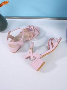 Sandal Fashion Hak Tinggi Terbaru 2026, Sandal Hak Tinggi Elegan Ujung Bulat Berhiaskan Kristal untuk Pesta Liburan Musim Semi/Panas, Cocok untuk Remaja - Berwarna merah muda - View 5