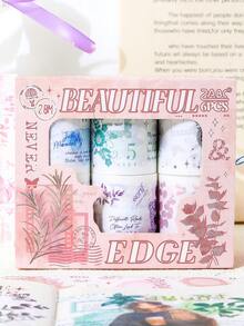 6 卷/盒精美植物花卉图案贴纸、不对称形状计划簿装饰贴纸卷、DIY 剪贴簿装饰文具和礼品包装装饰贴纸套装、时尚学校用品、返校必备品 - 送给朋友的礼物