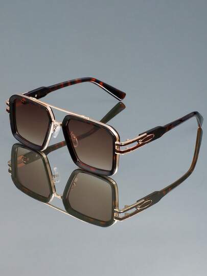 New Retro Double-Beam Metal Square Fashion Fashion Glasses, Unisex Minimalist Punk Chic Personalized Eyewear For Party, Street, Travel