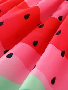 少女无袖西瓜印花可爱蝴蝶结夏季连衣裙，2025年新款时尚连衣裙