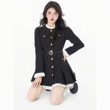 1 件韩国时尚甜美优雅时尚紧身长袖连衣裙，适合派对、表演、日常穿着、角色扮演、情人节礼物、日常和节日通用，不包括腰带万圣节 - 彩色 - 查看 5