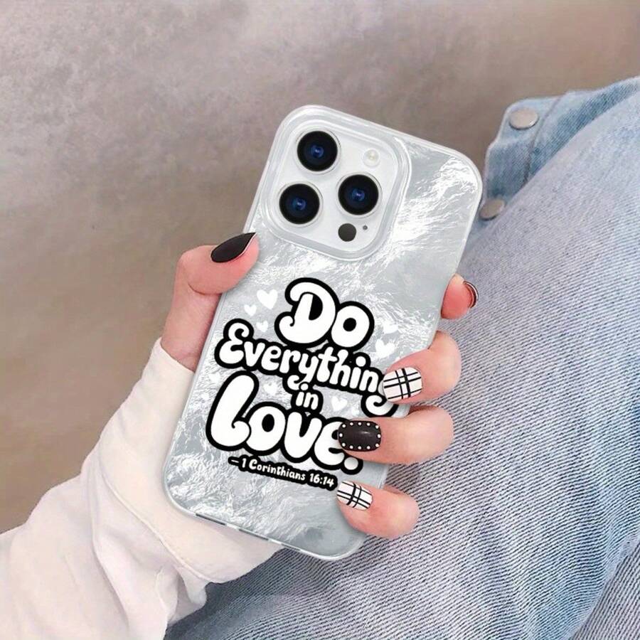 Funda moderna con el lema "Hazlo todo con amor". Resistente, a prueba de golpes y polvo. Protege tu smartphone de forma económica y práctica. Botones, esquinas - Blanco - Ver 1