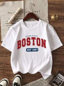 男士字母印花短袖宽松 T 恤，夏季 - 白色 - 查看 2