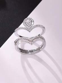 3 Stücke eleganter und innovativer V-förmiger Zirkonia-Einlage Buchstaben Design Ring Set, geeignet für Antrag, Verlobung, Hochzeit, Jahrestags-Geschenk, täglichen Lässig Tragen