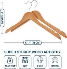 Wooden Hangers Pack Of 20 - Sturdy, Heavy Duty Hangers For Shirts, Dresses, Coats & More (Natural),9234826 - 黑與白 - 查看 8