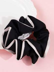 1pc French Style Minimalist Hair Scrunchies With Black And White Edges, Large Hair Scrunchies, Workplace Style Hair Accessories,Low Ponytail Hair Accessory,Large Fashionable Hair Scrunchies.Hair Ties Scrunchy Hair Ties, Ponytail Holders