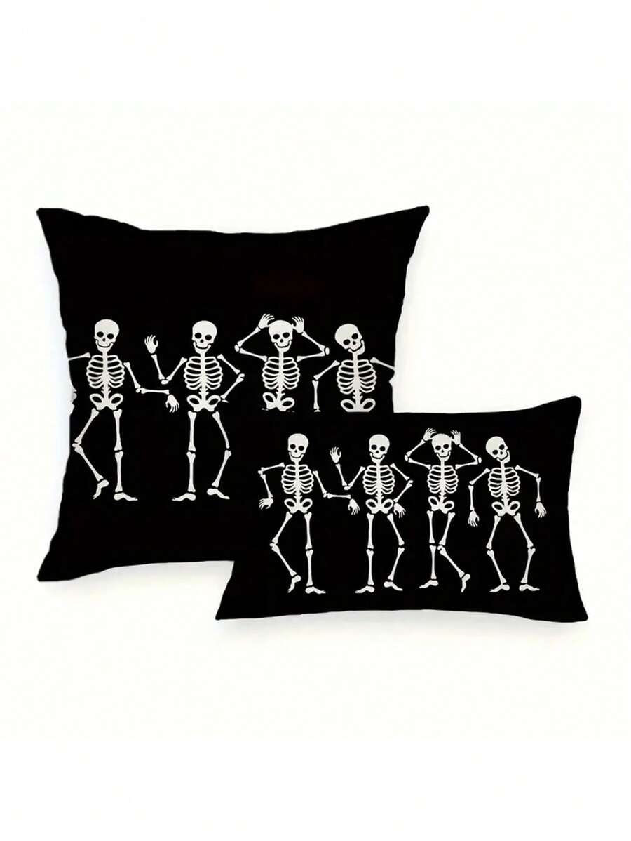Spooky Halloween Skull Throw Pillow Cover - Zippered, Hand-Washable Polyester Cushion Case For Sofa & Bedroom Decor, 11.8x19.7in Or 17.7x17.7in - Perfect For Home & Party,Fall Decor,Autumn Decor,Room Decor