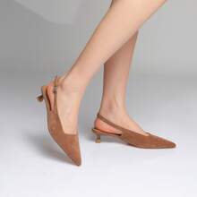 Slingback Kitten Heels For Women Pointed Closed Toe Heels Low Pumps Shoes For Party Work Office - màu nâu - Xem 9