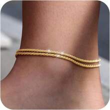 Dainty Layered Waterproof Anklet For Women Adjustable Womens Anklet Set Stackable Beaded Cuban Link Anklets Daily Clothing Decor For Beach SummerAll-Match & Exquisite Jewelry Gift - JL-04 - 查看 2