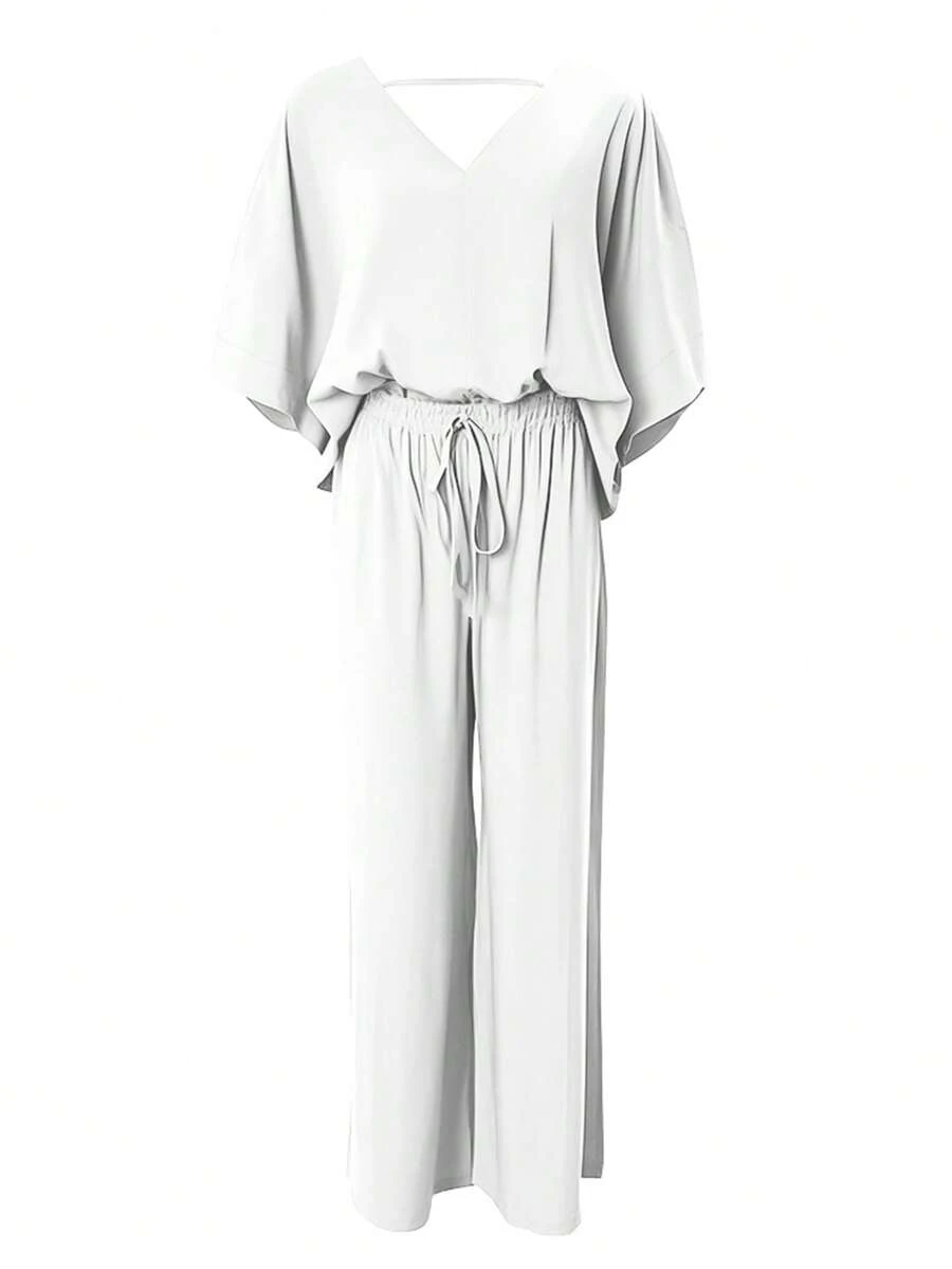 The New Women's Fashionable Batwing Sleeve Set Is Suitable For Work, Date, Commuting, Party, And Daily Casual Wear.It Offers Comfortable Clothing. - 白色 - 查看 1