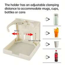 Adjustable Collapsible Beverage Holder, Folding And Adjustable Drink Holder, Includes Screws And Stickers, Suitable For Camper , Desks And Rvs In White And Black - , Space-Saving Design, Adjustable Arms
