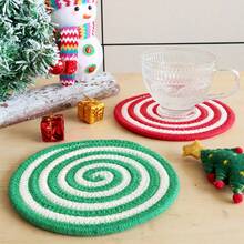 4pcs Mixed Christmas Series Round Woven Placemats, 7.09inch (18cm) Diameter, Thick Heatproof Coasters Made Of Braided Rope In Assorted Styles, Suitable For Cups, Pots, Bowls As Christmas Gifts