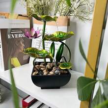 Water Fountain, Indoor Waterfall Fountain, Tabletop Fountain, Lotus Desk Fountain, Mall Indoor Water Fountain, Mini Indoor Waterfall, Iron Waterfall, Home Decor For Office, Small Indoor Fountain For Decompression, Office, Living Room And Home Decor, Country-Style Art Décor - Green - View 4