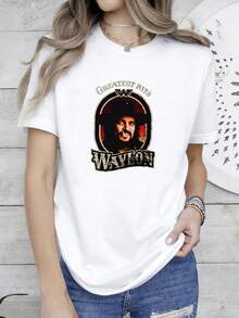 180g Pure Cotton Cute, Waylon Jennings T-Shirt. . Gift, Shirt All Sizes Shirt, Gift Shirt New-Best Designer Clothes Slightly Streetwear Breathable For Women Stretched Print Round Neck Short Sleeve Graphic Casual Men Comfortable Fashion Unisex Versatile Soft Stylish Top For Everyday Wear Summer - White - View 7