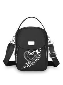 1 chiếc túi đeo vai bằng nylon dành cho nữ có họa tiết trái tim và bướm - Túi đeo chéo mini thông thường có dây đeo có thể điều chỉnh, nhiều lớp, lỗ cắm tai nghe bên ngoài, màu trơn, khóa kéo an toàn, túi đeo chéo nhỏ - Nhiều màu - Xem 31