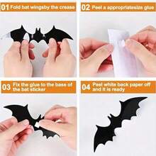 120pcs/72pcs Halloween Wall Bats Decor, Black Fake Plastic Bat Stickers, Suitable For DIY Halloween Room Decoration, 4 Different Sizes Waterproof 3D Realistic Bats, Applicable For Home Window Halloween Party Decoration