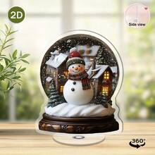 2D Flat, 1pc Rotating Acrylic Snow Globe, Winter Village Scene With Snowman And Cozy Cabin, Desktop Decor, Indoor/Outdoor, Holiday Home Office Living Room Christmas Decoration, Vibrant Color Design Decor, Winter Wonderland Ornament, Christmas Gift, Christmas Decoration, Desktop Decor, Christmas, Halloween Gift