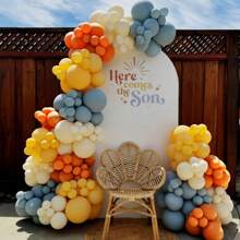 Here Comes The Son Balloon Arch Garland Kit 147Pcs Boho Retro Dusty Blue Burnt Orange Mustard Yellow Balloons For Baby Boy Shower First Trip Around The Sun Sunshine Theme Birthday Party Decorations