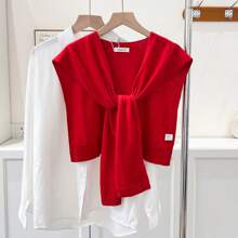 1pc Women's Solid Color Shawl Cardigan, Lightweight Spring/Autumn Shirt Collar Accessory, Suitable For Layering With Sweaters, Shirts, Scarves For Students And Office Wear