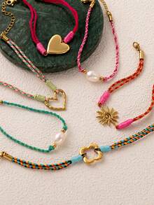 1 件波西米亚时尚不锈钢四叶草珍珠爱心靴太阳项链，镀 18k 金，不易氧化，可轻松搭配女孩日常着装装饰、海滩度假派对、音乐节。女士珠宝 - 彩色 - 查看 2