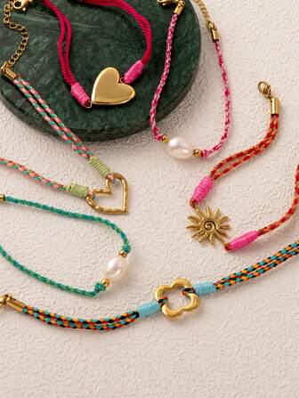 1pc Bohemian Fashion Stainless Steel Clover Pearl Love Boots Sun Necklace, Plated With 18k Gold, Not Easily Oxidized, Can Be Easily Matched With Girls' Daily Dress Decoration, Beach Vacation Parties, Music Festivals. Women's Jewelry