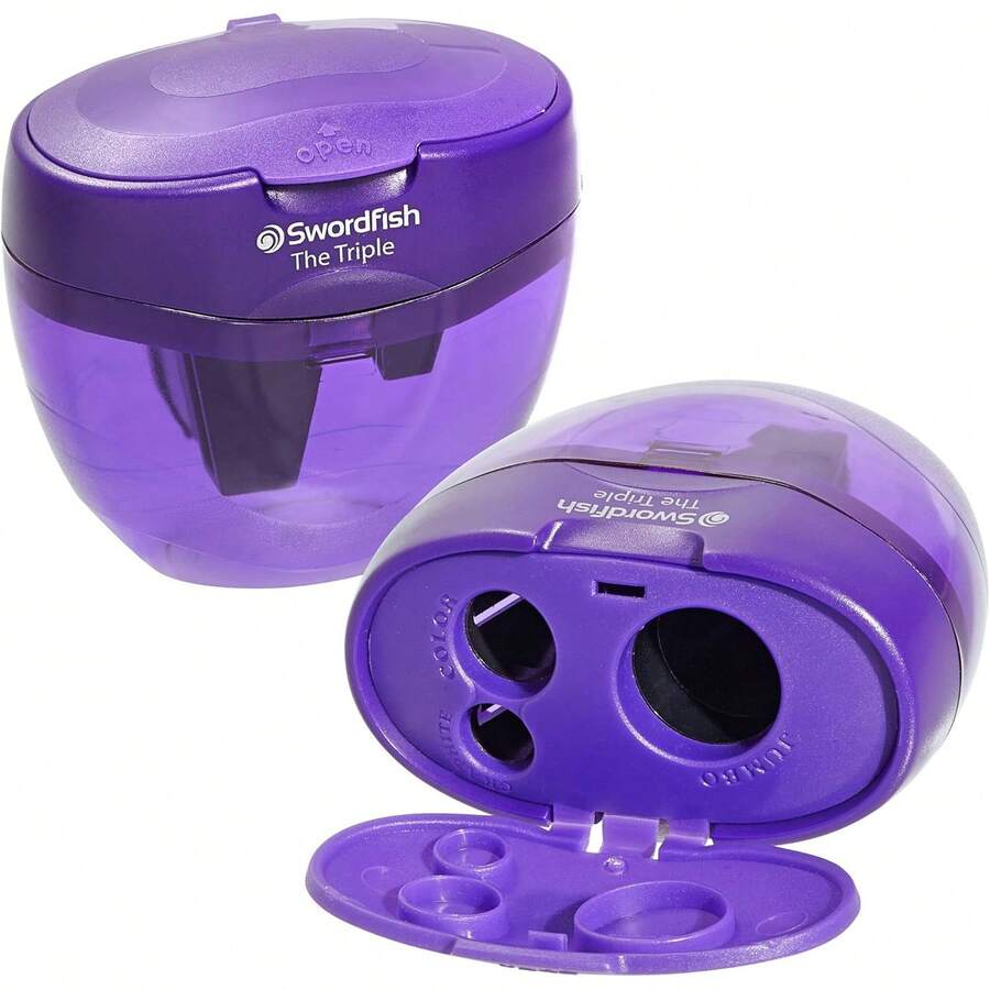 Swordfish 'The Triple' Three Hole Pencil Sharpener With Mess-Free Canister [Pack Of 1] 8-16 Mm [40228s], Purple - 紫色 - 查看 1