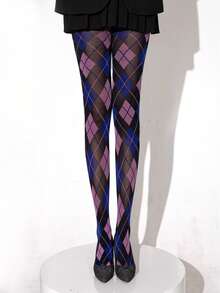 1 Meia-calça feminina sexy com estampa xadrez de losangos, meia-calça retrô da moda, confortável.