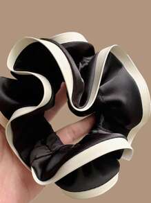 1pc French Style Minimalist Hair Scrunchies With Black And White Edges, Large Hair Scrunchies, Workplace Style Hair Accessories,Low Ponytail Hair Accessory,Large Fashionable Hair Scrunchies.Hair Ties Scrunchy Hair Ties, Ponytail Holders