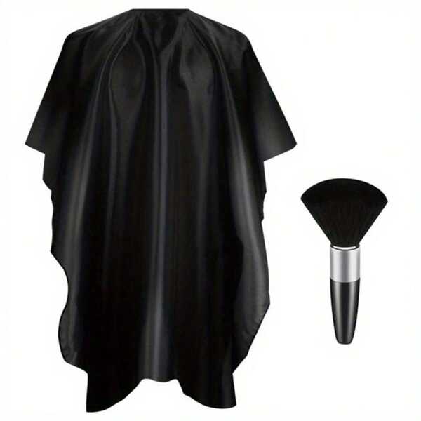 Cape de coupe de cheveux professionnelle avec brosse à poussière de cou - Cape de barbier noire et blanche de taille extra-large pour hommes, outils de salon et de barbier durables, design épuré pour la coupe et la mise en forme des cheveux, accessoires de barbier, accessoire de barbier élégant, tissu de haute qualité, rentrée scolaire, essentiels de voyage et de vacances, accessoires capillaires pour femmes