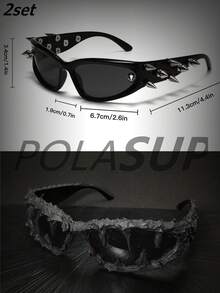 015068863-0002-wk68103 1pc Women's Small Frame Punk Designer Original Rivet Fully Enclosed Sci-Fi Glasses, Heavy Metal Rock Music Festival Party Glasses, Retro Style Thick Personality Selfie Glasses For Summer Beach Vacation,Outdoor,Travel - Bạc - Xem 34