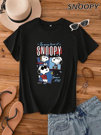 Las Muchas Caras de  Desde Camiseta Básica de Punto con Manga Corta y Estampado de  Lindo para Mujer