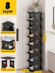 5/6/7/8 Tier Shoe Rack, Narrow Plastic Vertical Freestanding Shoe Organizer Shelf, Stackable & Stable For Entryway, Black - Black - View 12