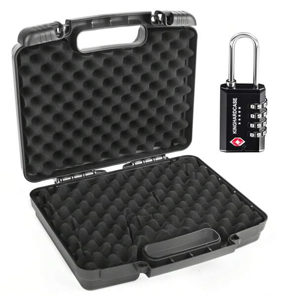 Estojo para pistola Kinghardcase 9 mm pré-cortado, caixa de armazenamento de viagem aprovada pela TSA com 1 trava TSA, adequada para pistolas e revólveres - à prova de choque, armazenamento e transporte de armas portáteis