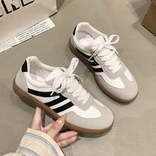 أحذية كاجوال متعددة الوظائف للنساء، أحذية رياضية كاجوال بنعل مطاطي مقاوم للانزلاق، بتصميم ألوان متباينة باللونين الأسود والخاكي، مناسبة للاستخدام اليومي، مقاس 36-41، عصرية