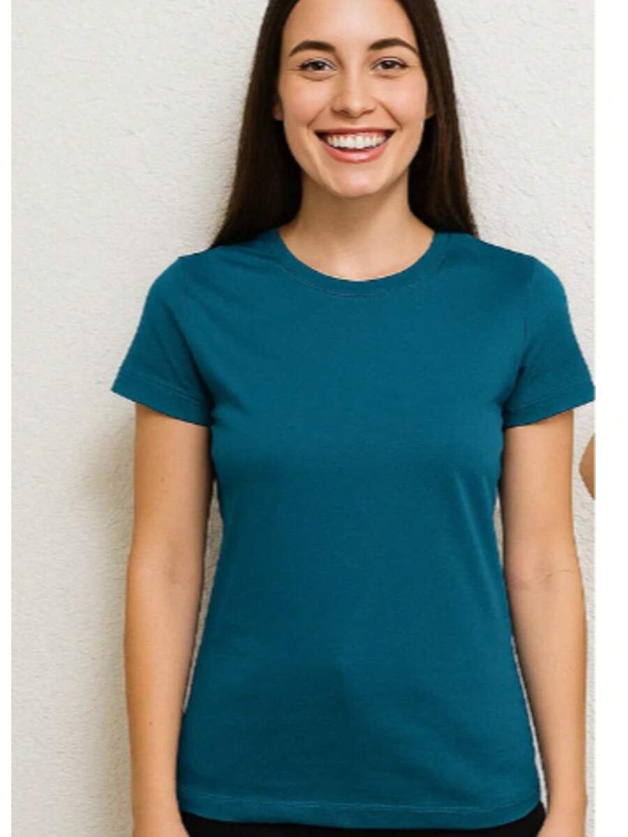 PLAYERA DAMA C/REDONDO M/CORTA AJUSTADO LISO - Teal - Ver 1